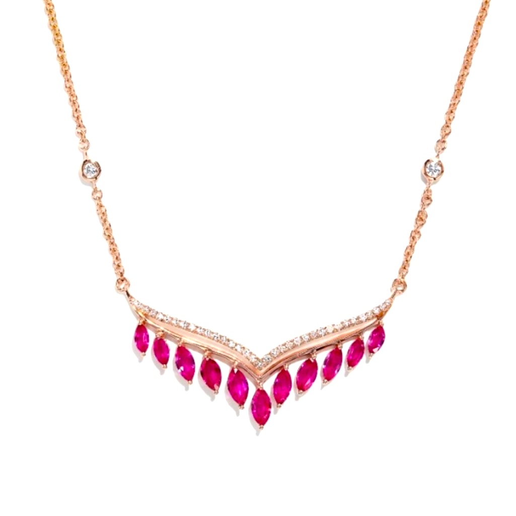 Effy Rare Find Unique Red Ruby Bright Diamonds In 14kt Rose Gold Necklace 2500$